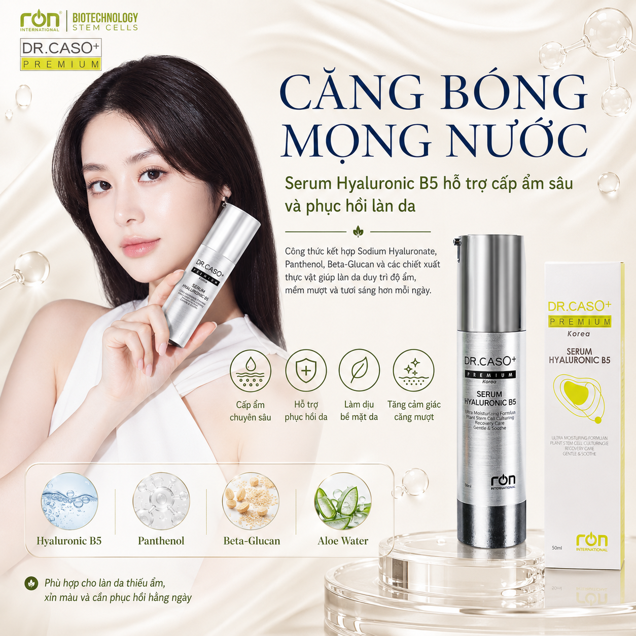 Dr.Caso+ Premium Serum Hyaluronic B5/ Serum siêu cấp ẩm sáng da Hya-B5 50ml